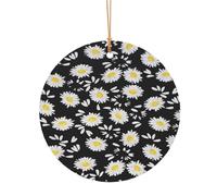 FEYUNYAN Décoration de Noël ronde en aluminium à suspendre, arbre de Noël, décoration à suspendre pour arbre de cheminée, fête, vacances, maison, festival, fleurs florales blanches, pendentif cercle