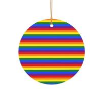 FEYUNYAN Décoration de Noël ronde en aluminium à suspendre, arbre de Noël, décoration à suspendre pour sapin, cheminée, fête, vacances, festival, motif arc-en-ciel, pendentif cercle festif avec corde