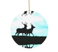 FEYUNYAN Décoration de Noël ronde en aluminium à suspendre, arbre de Noël, décoration à suspendre pour sapin, cheminée, fête, vacances, festival, cerf, pendentif cercle festif avec corde