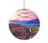 FEYUNYAN Décoration de Noël ronde en aluminium à suspendre, arbre de Noël, décoration à suspendre pour sapin, cheminée, fête, vacances, festival, paysage floral de montagne, pendentif cercle festif