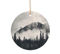 FEYUNYAN Décoration de Noël ronde en aluminium à suspendre, pendentif arbre de Noël à suspendre pour cheminée, fête, vacances, festival, falaise de montagne canadienne, pendentif cercle festif avec