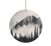 FEYUNYAN Décoration de Noël ronde en aluminium à suspendre, pendentif arbre de Noël à suspendre pour cheminée, fête, vacances, festival, falaise de montagne, pendentif cercle festif avec corde