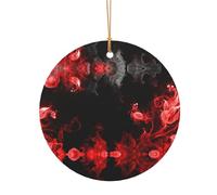 FEYUNYAN Décoration de Noël ronde en aluminium à suspendre, pendentif arbre de Noël à suspendre pour cheminée, fête, vacances, festival, rouge, noir, blanc, pendentif cercle festif abstrait avec corde