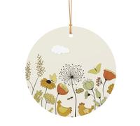 FEYUNYAN Décoration de Noël ronde en aluminium à suspendre pour sapin de Noël, cheminée, fête, vacances, festival, poule, papillons, fleurs, cercle festif avec corde
