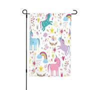 FEYUNYAN Drapeau de jardin double face 45 x 30 cm, drapeaux de jardin roses licornes pour extérieur, toutes saisons, bannière décorative pour porche, terrasse, pelouse, drapeaux de maison en polyester