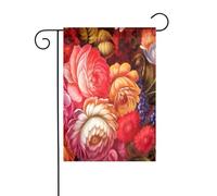 FEYUNYAN Drapeaux de jardin double face 45 x 30 cm, belle fleur rouge, décoration extérieure vibrante pour terrasse, pelouse, drapeau en polyester durable, bannière décorative pour jardin