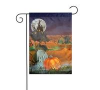 FEYUNYAN Drapeaux de jardin double face 45 x 30 cm, Happy Halloween, décoration extérieure vibrante pour terrasse, pelouse, toutes saisons, drapeau en polyester durable, bannière décorative pour
