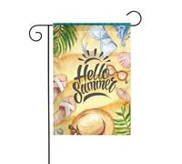 FEYUNYAN Drapeaux de jardin double face 45 x 30 cm, Hello Summer, décoration extérieure vibrante pour terrasse, pelouse, drapeau en polyester durable, bannière décorative résistante aux intempéries