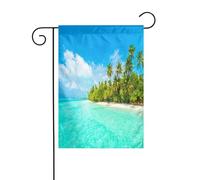 FEYUNYAN Drapeaux de jardin double face 45 x 30 cm, île, plage de sable, palmier, décoration extérieure vibrante pour terrasse, pelouse, drapeau en polyester durable toutes saisons, bannière