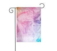 FEYUNYAN Drapeaux de jardin double face 45 x 30 cm, marbre coloré, rose, bleu, violet, décoration extérieure vibrante pour terrasse, pelouse, toutes saisons, drapeau en polyester durable, bannière