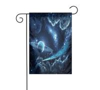 FEYUNYAN Drapeaux de jardin double face 45 x 30 cm, motif lune, étoiles, planètes, décoration extérieure vibrante pour terrasse, pelouse, toutes saisons, drapeau en polyester durable, bannière