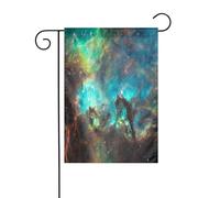 FEYUNYAN Drapeaux de jardin double face 45 x 30 cm, motif univers galaxie, décoration extérieure vibrante pour terrasse, pelouse, drapeau en polyester durable, bannière décorative résistante aux