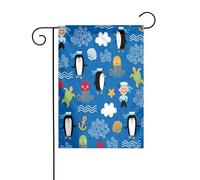 FEYUNYAN Drapeaux de jardin double face 45 x 30 cm, tortue pingouin, décoration extérieure vibrante pour terrasse, pelouse, drapeau en polyester durable, bannière décorative résistante aux intempéries