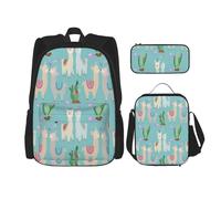 FEYUNYAN Ensemble sac à dos 3 en 1 3 pièces, résistant à l'eau, sac à déjeuner isotherme, trousse à crayons de grande capacité, joli cœur rose alpaga pour voyage, bureau, Noir , Taille unique