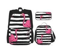 FEYUNYAN Ensemble sac à dos 3 en 1 résistant à l'eau, sac à déjeuner isotherme, trousse à crayons de grande capacité, cartables motif flamant rose pour voyage, bureau et activités de plein air, Noir
