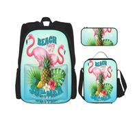 FEYUNYAN Ensemble sac à dos 3 en 1 résistant à l'eau, sac à déjeuner isotherme, trousse à crayons de grande capacité, sac d'école motif flamant rose tropical pour voyage, bureau et activités de plein