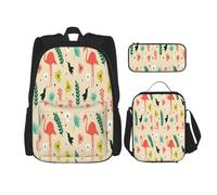 FEYUNYAN Ensemble sac à dos 3 en 1 résistant à l'eau, sac à déjeuner isotherme, trousse à crayons de grande capacité, sacs d'école à motif tropical pour voyage, bureau et activités de plein air, Noir