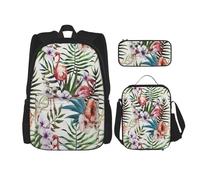 FEYUNYAN Ensemble sac à dos 3 en 1 résistant à l'eau, sac à déjeuner isotherme, trousse à crayons de grande capacité, cartables pour voyage, bureau et activités de plein air, motif flamant rose, Noir