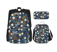 FEYUNYAN Ensemble sac à dos 3 en 1 résistant à l'eau, sac à déjeuner isotherme, trousse à crayons de grande capacité, sacs d'école nature sauvage pour voyage, bureau et activités de plein air, Noir