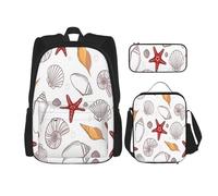 FEYUNYAN Ensemble sac à dos 3 en 1 résistant à l'eau, sac à déjeuner isotherme, trousse à crayons de grande capacité, cartables en coquillage, étoile de mer, cartables pour voyage, bureau et activités
