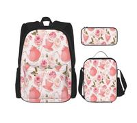 FEYUNYAN Ensemble sac à dos 3 en 1 résistant à l'eau, sac à déjeuner isotherme, trousse à crayons de grande capacité, sac d'école à théière rose pour voyage, bureau et activités de plein air, Noir