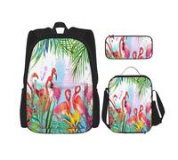 FEYUNYAN Ensemble sac à dos 3 en 1 résistant à l'eau, sac à déjeuner isotherme, trousse à crayons de grande capacité, sac d'école motif flamant rose peint pour voyage, bureau et activités de plein air