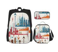 FEYUNYAN Ensemble sac à dos 3 en 1 résistant à l'eau, sac à déjeuner isotherme, trousse à crayons de grande capacité, sacs d'école de tourisme pour voyage, bureau et activités de plein air, Noir