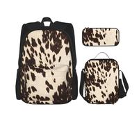 FEYUNYAN Ensemble sac à dos 3 en 1 résistant à l'eau, sac à déjeuner isotherme, trousse à crayons de grande capacité, cartables en cuir de vache marron pour voyage, bureau et activités de plein air