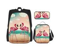 FEYUNYAN Ensemble sac à dos 3 en 1 résistant à l'eau, sac à déjeuner isotherme, trousse à crayons de grande capacité, deux sacs d'école flamants roses pour voyage, bureau et activités de plein air