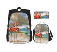 FEYUNYAN Ensemble sac à dos 3 en 1 résistant à l'eau, sac à déjeuner isotherme, trousse à crayons de grande capacité, sac d'école flamant rose pour voyage, bureau et activités de plein air, sac à dos