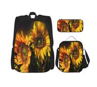 FEYUNYAN Ensemble sac à dos 3 pièces résistant à l'eau, sac à déjeuner isotherme, trousse à crayons de grande capacité, papier peint tournesol orange pour voyage, bureau, ensemble de sac à dos 3 en 1