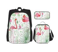 FEYUNYAN Ensemble sac à dos 3 pièces résistant à l'eau, sac à déjeuner isotherme, trousse à crayons de grande capacité, motif floral flamant rose, cartables d'école, pour voyage, bureau, ensemble de