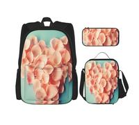 FEYUNYAN Ensemble sac à dos 3 pièces résistant à l'eau, sac à déjeuner isotherme, trousse à crayons de grande capacité, sacs d'école en forme de cœur avec pétales floraux pour voyage, bureau, ensemble