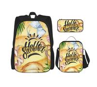 FEYUNYAN Ensemble sac à dos 3 pièces résistant à l'eau, sac à déjeuner isotherme, trousse à crayons de grande capacité, sacs d'école Hello Summer pour voyage, bureau et activités de plein air