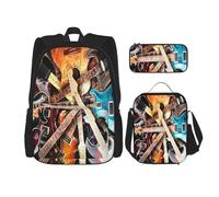 FEYUNYAN Ensemble sac à dos 3 pièces résistant à l'eau, sac à déjeuner isotherme, trousse à crayons de grande capacité, sac à dos 3 en 1 pour guitare électrique magique, cartables d'école pour voyage