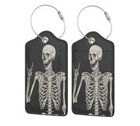 FEYUNYAN Étiquette de bagage en cuir avec rabat d'intimité, 1 étiquette d'identification de voyage, tête de mort, porte-badge étanche avec boucle en acier inoxydable pour voyage, sac à dos
