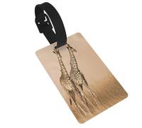 FEYUNYAN Étiquettes à bagages en PVC durable pour valises et sacs, sangle de poignet amovible, porte-étiquette d'identification pour deux girafes, course à pied, sac de voyage pour aéroport, sac à dos