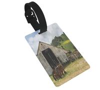 FEYUNYAN Étiquettes de bagage en PVC durable pour valises et sacs, sangle de poignet amovible, vieille grange en bois rouillé, tracteur de voyage pour aéroport, sac à dos pour enfants, étiquette de