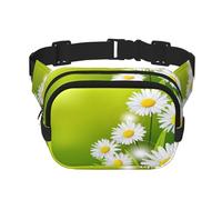 FEYUNYAN Grand sac banane carré, double couche, sac banane en sergé résistant à l'eau avec ceinture réglable et poche antivol pour randonnée, cyclisme, fleurs florales, marguerites, 23 x 16 cm, Fleurs