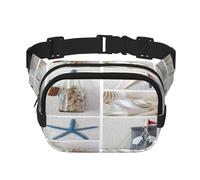 FEYUNYAN Grand sac banane carré, double couche, sac banane en sergé résistant à l'eau avec ceinture réglable et poche antivol pour randonnée, cyclisme, bouteille, coquillage, étoile de mer, 23 x 16 cm