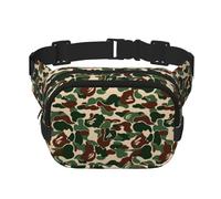 FEYUNYAN Grand sac banane carré, sac banane double couche, sac en sergé résistant à l'eau avec ceinture réglable et poche antivol pour randonnée, cyclisme, vert camouflage aniaml, 23 x 16 cm, Aniaml
