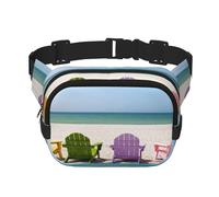FEYUNYAN Grand sac banane carré, sac banane double couche, sac en sergé résistant à l'eau avec ceinture réglable et poche antivol pour randonnée, cyclisme, chaises à côté du ciel bleu marin, 23 x 16
