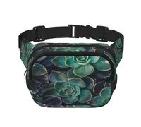FEYUNYAN Grand sac banane carré, sac banane double couche, sac en sergé résistant à l'eau avec ceinture réglable et poche antivol pour randonnée, cyclisme, plantes succulentes, 23 x 16 cm, Plantes