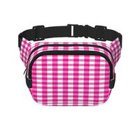 FEYUNYAN Grand sac banane carré, sac banane double couche, sac en sergé résistant à l'eau avec ceinture réglable et poche antivol pour randonnée, cyclisme, carreaux roses, 23 x 16 cm, Rose/plaid
