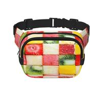 FEYUNYAN Grand sac banane carré, sac banane double couche, sac en sergé résistant à l'eau avec ceinture réglable et poche antivol pour randonnée, cyclisme, kiwi, pastèque, 23 x 16 cm, Pastèque Kiwi