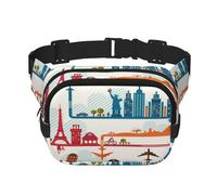 FEYUNYAN Grand sac banane carré, sac banane double couche, sac en sergé résistant à l'eau avec ceinture réglable et poche antivol pour randonnée, cyclisme, ville touristique, 23 x 16 cm, Ville