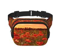 FEYUNYAN Grand sac banane carré, sac banane double couche, sac en sergé résistant à l'eau avec ceinture réglable et poche antivol pour randonnée, cyclisme, champ de fleurs au coucher du soleil, 23 x