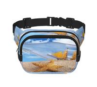 FEYUNYAN Grand sac banane carré, sac banane double couche, sac en sergé résistant à l'eau avec ceinture réglable et poche antivol pour randonnée, cyclisme, bouteille à souhaits, paysage marin, 23 x 16