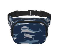 FEYUNYAN Grand sac banane carré, sac banane double couche, sac en sergé résistant à l'eau avec ceinture réglable et poche antivol pour randonnée, cyclisme, poisson de dessin animé bleu, 23 x 16 cm