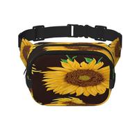 FEYUNYAN Grand sac banane carré, sac banane double couche, sac en sergé résistant à l'eau avec ceinture réglable et poche antivol pour randonnée, cyclisme, beau tournesol, 23 x 16 cm, Magnifique